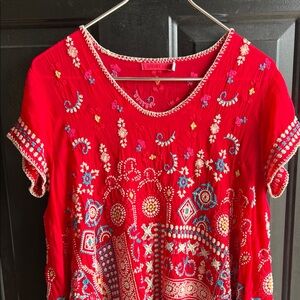 Johnny Was | Embroidered Red Top | Size XS